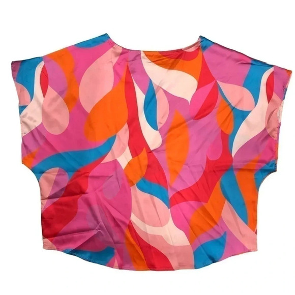 Flying Tomato Womens Medium Blouse Top Multicolor Pink, Blue, Orange Polyester - Picture 2 of 4